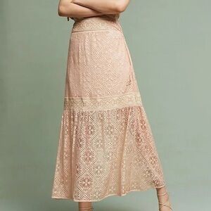 NWT Anthropologie Queen & Pawn Lace Tiered Maxi Skirt in Blush Pink